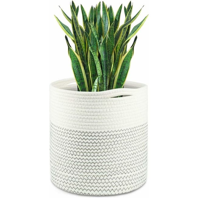 (schwarz-weiß) 25 Cm Blumentopf Mit Innenfutter, Aufbewahrungskorb Aus Gewebter Baumwolle, Übertopf Für Zimmerpflanzen