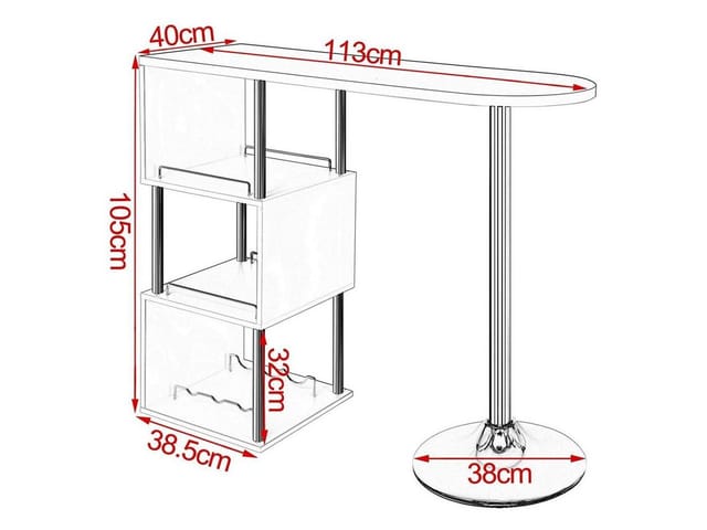 Bartisch Stehtisch Bistrotisch Bartheke Tresentisch, mit 3 Ablagefläche, mit Weinregale, Metall, mdf, Weiß, 113x40x105cm(BxTxH) - Woltu