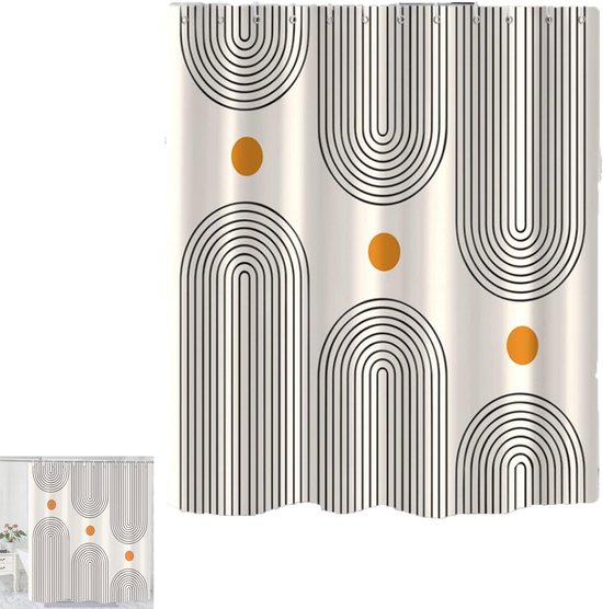 Boho-duschvorhang Im Mid-century-stil, Wasserdicht, Aus Polyester, Maschinenwaschbar, Mit 12 Haken, 180 X 180 Cm