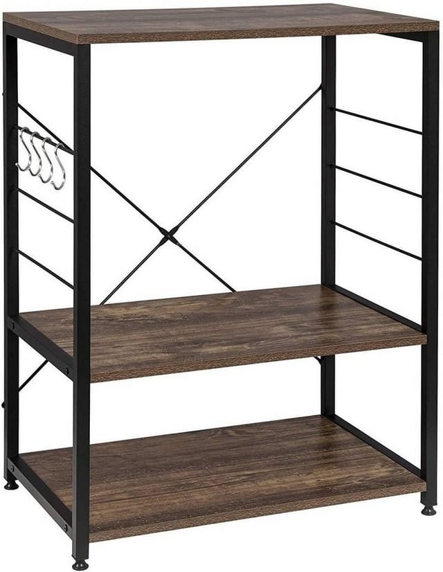 Küchenregal Standregal Mikrowellenhalter Bäcker Regal Metallregal aus Holz und Stahl, mit 3 Ablagen, ca. 60 x 40 x 82 cm, vintagebraun - Vintagebraun