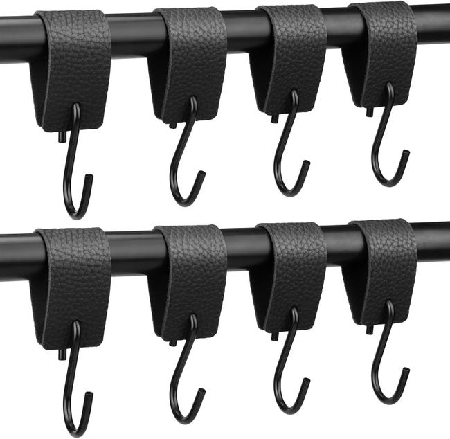 Ein Set Aus 8 Schwarzen S-haken Mit Lederschlaufen, Geeignet Für Kleiderbügel, Kleiderhaken Mit Lederschlaufen.