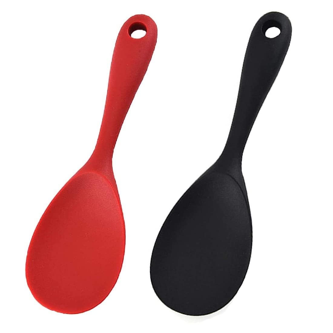 2-teiliges Set Silikon-kochlöffel, Antihaftbeschichtete Reislöffel, Geeignet Für Camping, Küche Und Reiskocher, Rot/schwarz