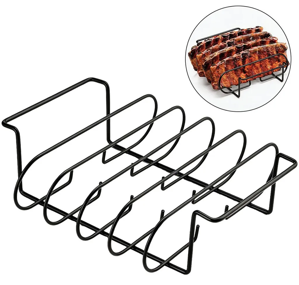 Spare Rib Rack Für Den Grill, Aus Edelstahl, Bietet Platz Für 5 Rippchen Und Ist Für Gas- Und Holzkohlegrills Geeignet.