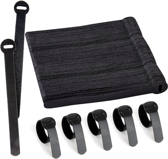 200 Schwarze, Wiederverwendbare Kabelbinder Mit Klettverschluss, Verstellbar, Mit Schnalle. Starke Klettverschlüsse Für Tv-kabel, Pc-kabel Und Zur Organisation Des Schreibtisches.