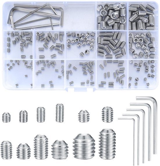 Sortimentssatz Mit 240 Stellschrauben M3, M4, M5, M6, M8 Mit Innensechskantschlüsseln, Metrisch, Kegelspitze, Edelstahl 304, Für Armaturen, Türknäufe, Wasserhähne