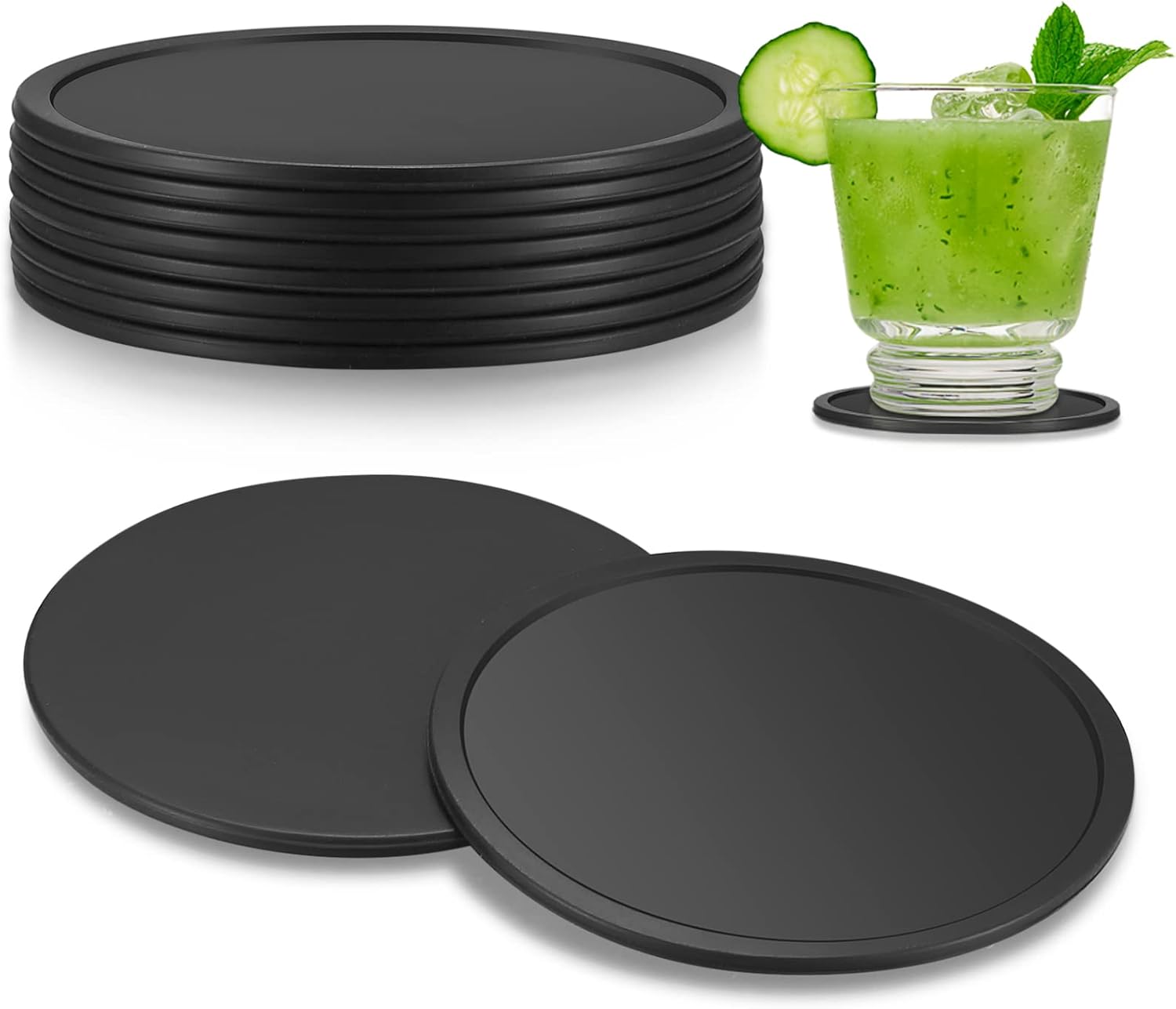 8er-pack Schwarze, Runde Silikon-untersetzer, Rutschfest Und Hitzebeständig, Für Gläser Und Tassen, Ideal Für Die Hausbar