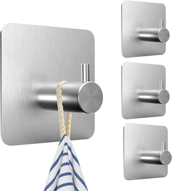 Selbstklebende Wandhaken Fürs Badezimmer – 4 Stück – Handtuchhaken Für Die Küchentür (ohne Bohren) – Wandhaken – Bademantelhalter