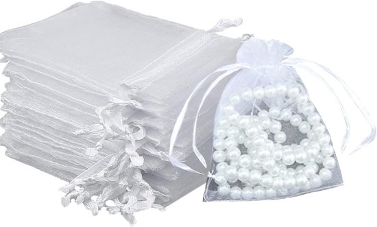 100 Weiße Organza-geschenktüten Mit Kordelzug, 10 X 15 Cm