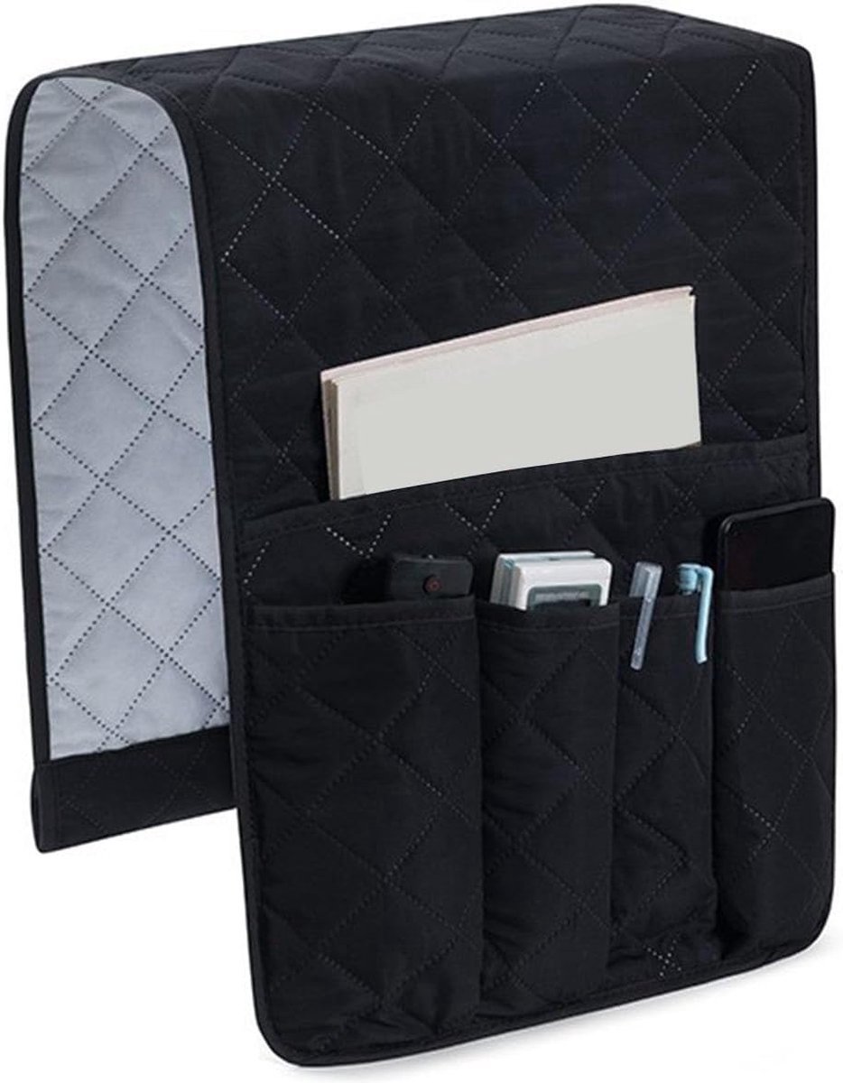 Schwarze, Doppelseitige, Wasserdichte Organizer-tasche Für Sofa-armlehnen Mit 5 Fächern (88 X 32,5 Cm) Für Fernbedienungen, Bücher Und Handys