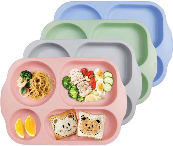 4-teiliges, Bruchsicheres Kunststoff-tellerset Für Kinder Mit 5 Fächern – Mikrowellengeeignet