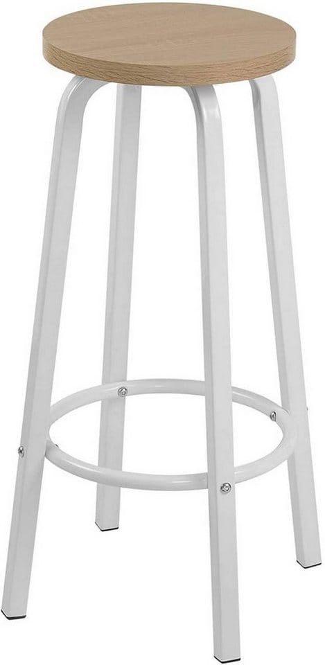 Barhocker 2er-Set Bistrohocker Tresenhocker Barstuhl aus mdf & Metall, runde Sitzfläche, Hell Eiche - Woltu