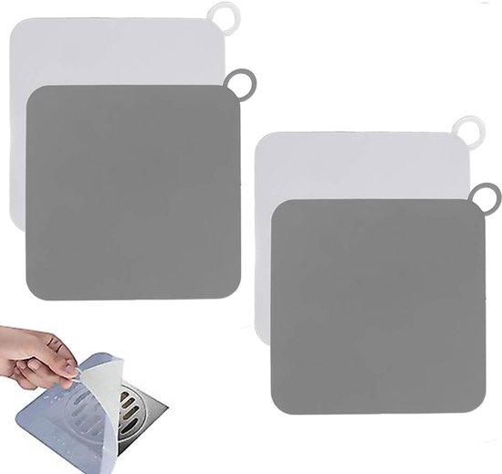 Abflussstopfen, 4 Stück, Abflussstopfen, Abflussstopfen, Küchenarbeitsplatte, Duschablaufmatte, Duschablaufabdeckung, Haarfänger, 14,7 Cm, Silikon, Grau/weiß
