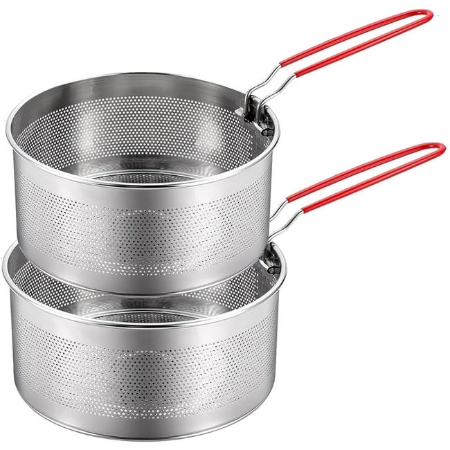Ein Set Aus Zwei Edelstahl-siebkörben (18+20 Cm) Mit Abnehmbaren Griffen, Nudelsiebkörbe Aus Metall Zum Waschen, Abtropfen Und Braten.
