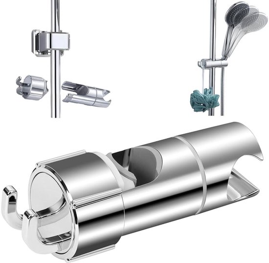 Gleitstück Für Duschstange, Ø 18–25 Mm, Handbrausehalterung Mit 2 Haken, Einfach Zu Montierende, Verstellbare Chromhalterung, Für Stangenersatz
