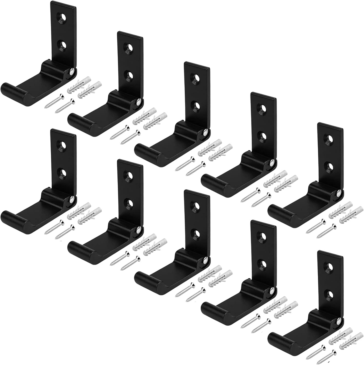 10er-packung Schwarze, Robuste, Wandmontierte, Klappbare Mantel- Und Kopfhörerhaken Aus Aluminiumlegierung