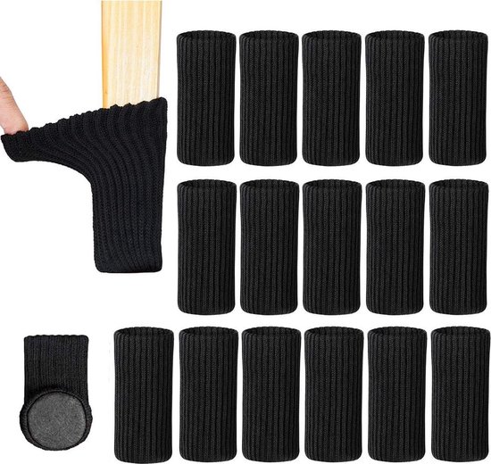 Stuhlbeinüberzüge – 24er-packung Mit Integrierten Filzgleitern – Schwarze Bodenschutzkappen