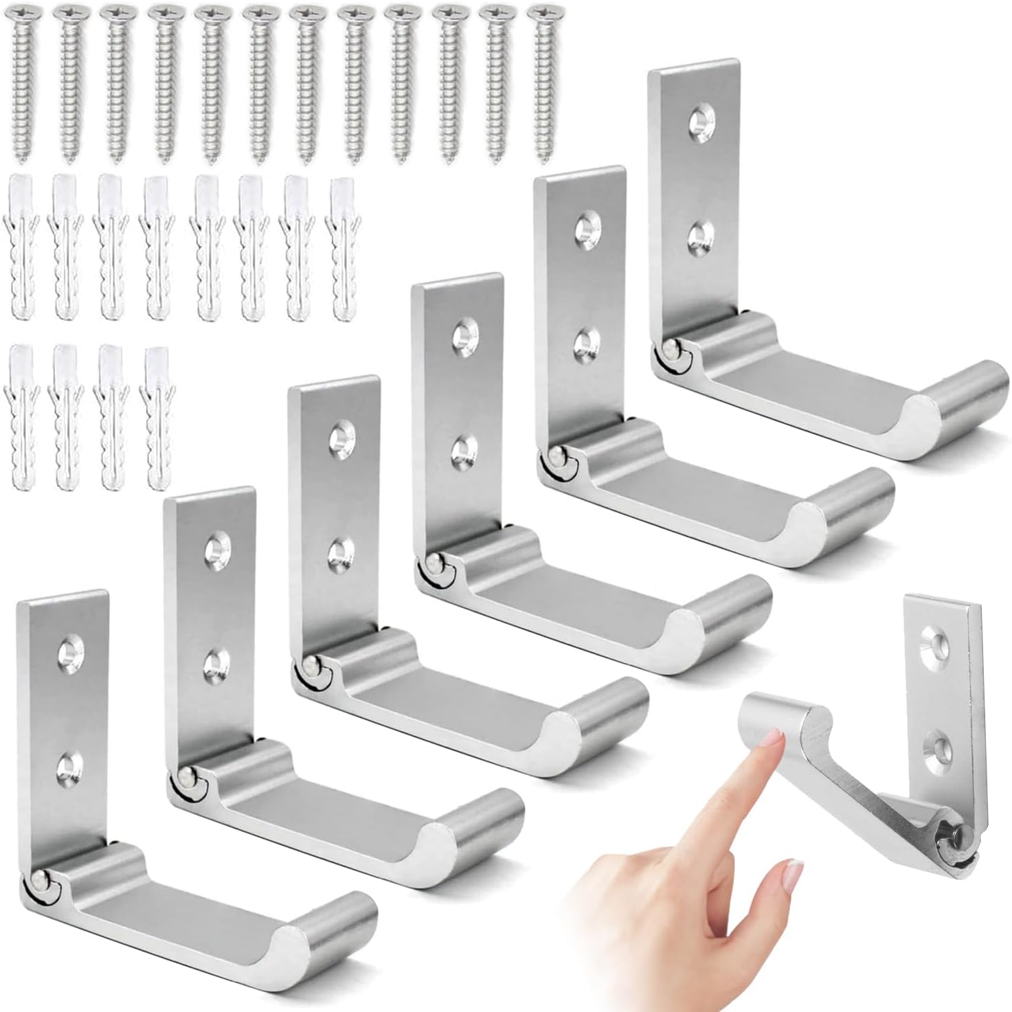 6er-packung Silberne, Robuste, Wandmontierte, Klappbare Kleider- Und Kopfhörerhaken Aus Aluminiumlegierung