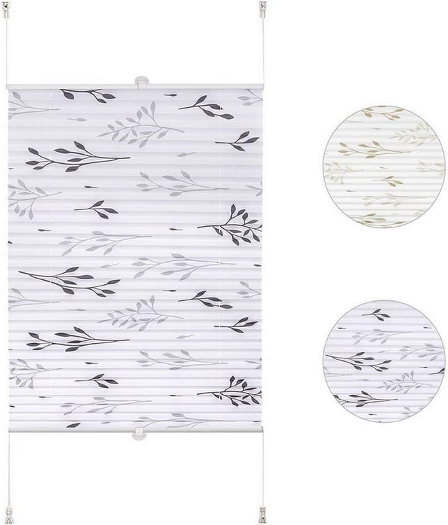 Plissee Faltrollo Klemmfix ohne Bohren Zweigmotiv grau 60 x 130 cm - Woltu