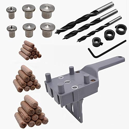 44-teiliges Zapfen- Und Zapfenschneidset Für Die Holzbearbeitung, 6/8/10 Mm Handbohr- Und Zapfenschneidwerkzeugset, Bohrschablone, Grau