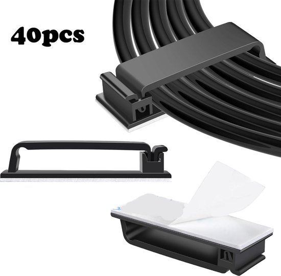 Kabelclips, 40 Stück, Kabelhalter, Selbstklebend, Kabelbinder, Nagelclips, Kabelorganizer, Homeoffice, Schreibtischzubehör, Kabelrinnen, Schwarz