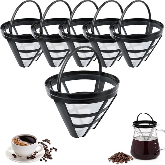6-teiliges Set Schwarzer, Wiederverwendbarer Und Waschbarer Kaffeefilterkörbe Aus Nylongewebe (11,5 X 9 X 5,5 Cm)