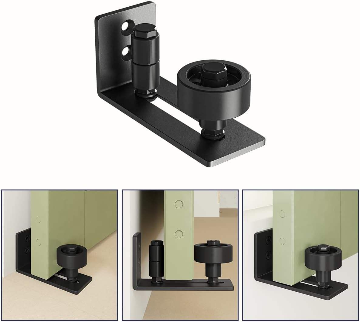 Einteilige Bodenführung Für Scheunentore – Verstellbare Untere Rollenführung – Drehstopper – Bündiges Design – 8 Montageoptionen – Schwarz – Zubehör Inklusive