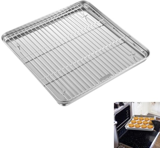 1-teiliges Backblech Mit Kühlgitter – Kleines Backblech Mit Kühlgitter – Geeignet Zum Backen Von Keksen, Brot, Fleisch Usw. – 25 × 25 × 2,5 Cm – Silber