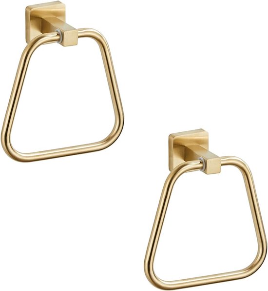Ein Set Aus Zwei Handtuchringen In Gebürstetem Gold, Geeignet Für Badezimmer, Küchen Oder Duschbereiche, Mit Einer Robusten Wandhalterung Aus Edelstahl.