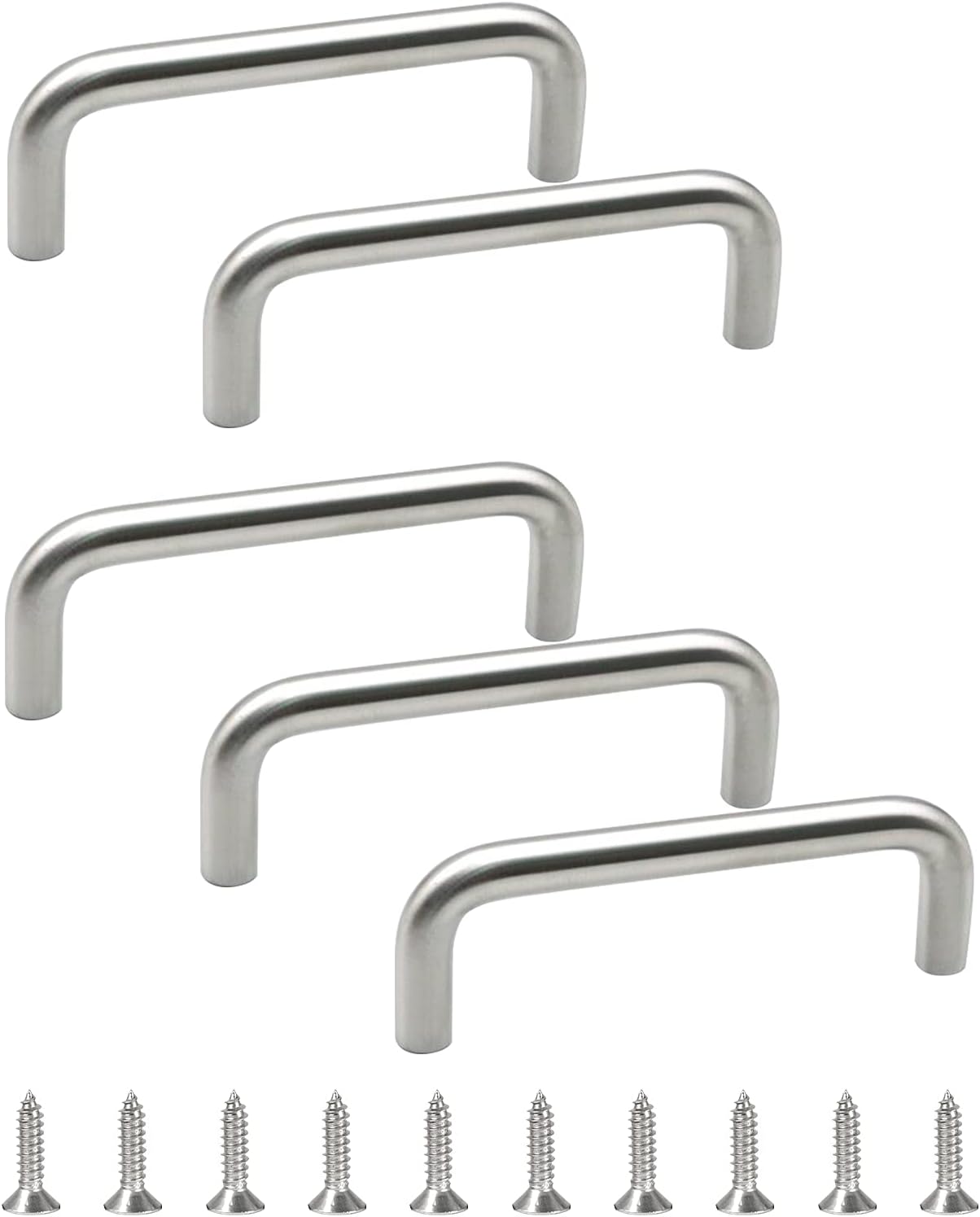 5-teiliges Set Runder Schubladengriffe Aus Massivem Edelstahl – 96 Mm Lochabstand – Für U-förmige Schranktüren – Schlafzimmer – Badezimmer – Gebürstetes Silber