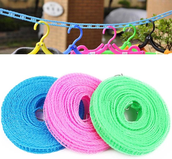 3-teiliges Wäscheleinen-set, Wäscheleinen-draht, Wäscheleinen, Wäschedraht, 5 M, Windfest, Rutschfest, Campingzubehör, Outdoor, Tragbar Zum Trocknen