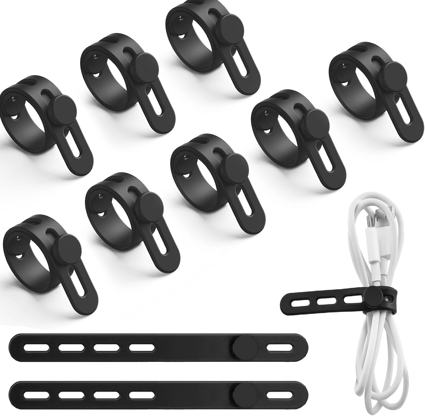 20er-packung Wiederverwendbare Silikon-kabelbinder, Kabelorganisatoren, Verstellbare Kabelclips