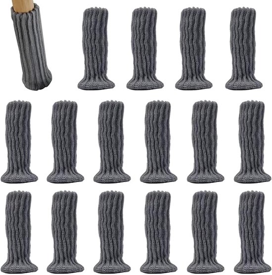 16-teiliges Set Hochelastischer, Gestrickter Stuhlbeinschoner – Grau