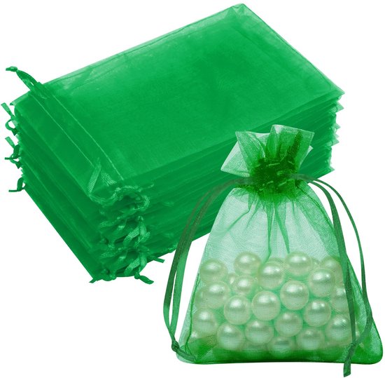 100-teiliges Set Grasgrüner Organza-geschenk- Und Schmuckbeutel Mit Kordelzug