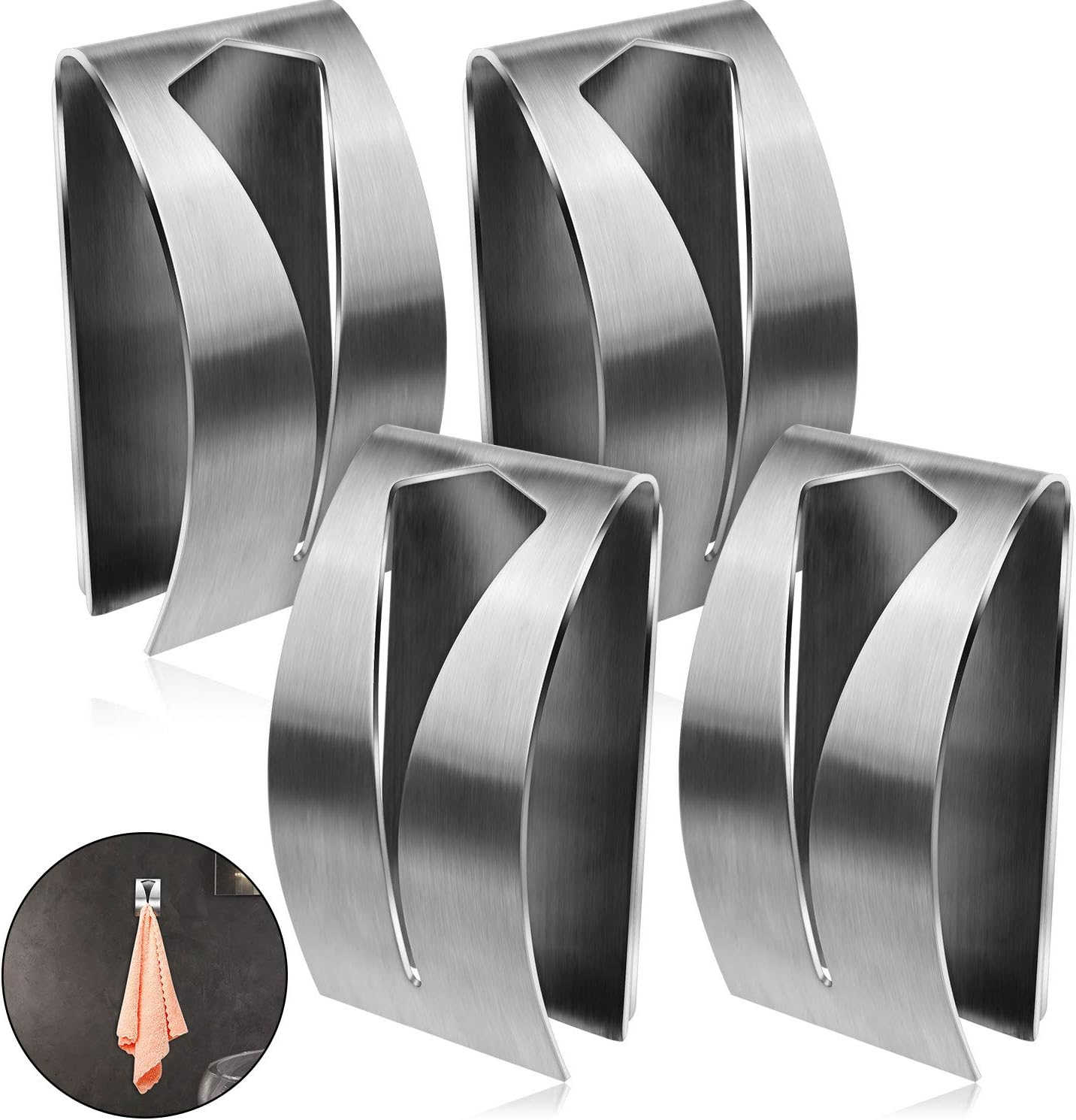 Handtuchhaken-set – 4-teilig, Selbstklebend, Edelstahl, Wandmontage Ohne Bohren – Silber