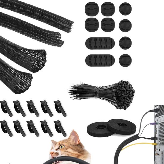 Kabelmanagement-set (126-teilig) – Kabelschutzhüllen, Organizer, Kabelkanäle, Clips Und Kabelbinder Für Den Schreibtisch