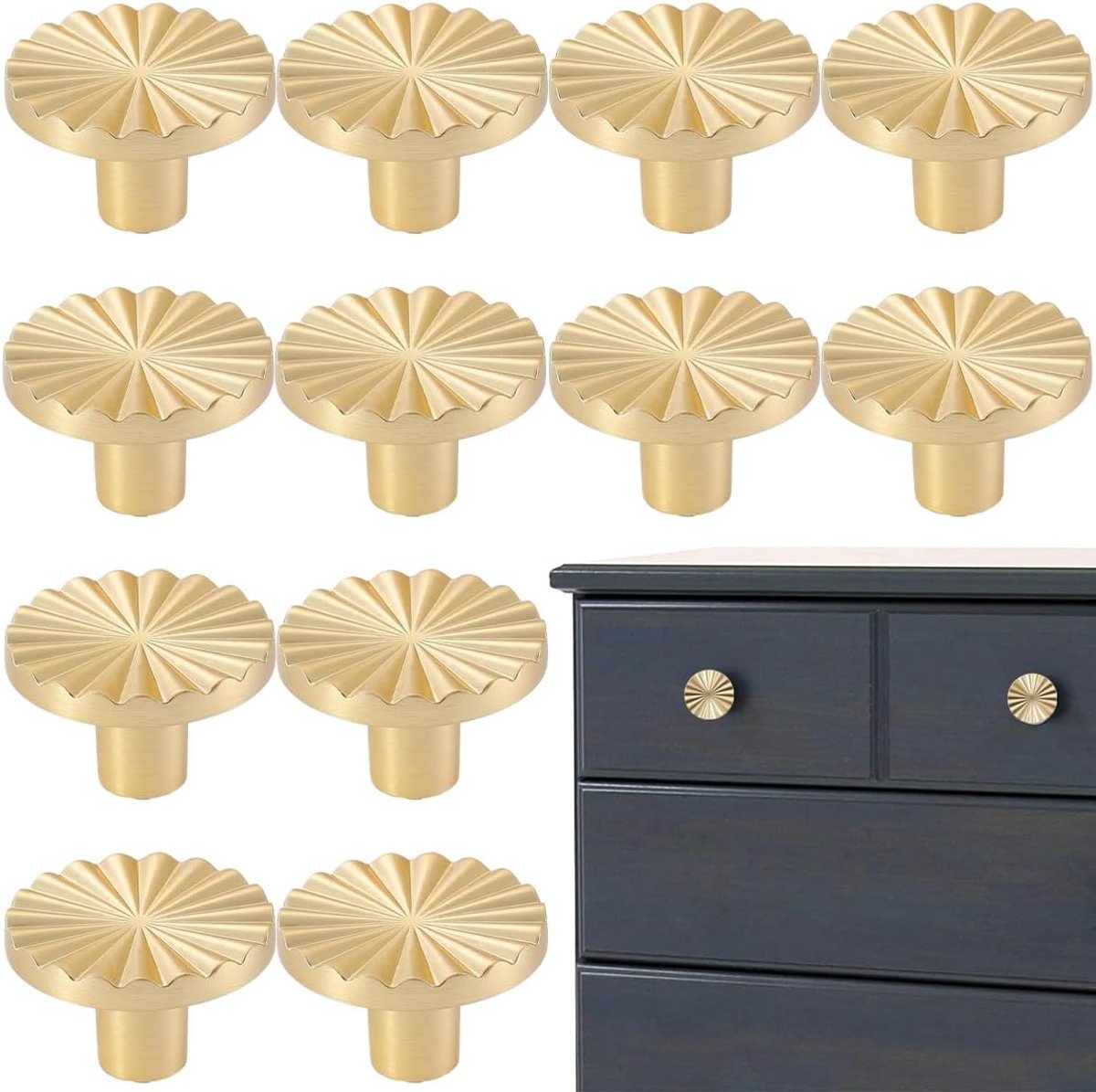 12 Schrankgriffe Aus Gebürstetem Gold, 37x37x20 Mm, Flache Schubladengriffe Aus Messing, Küchen, Schränke, Badezimmer, Schminktische, Kleiderschränke, Gold.