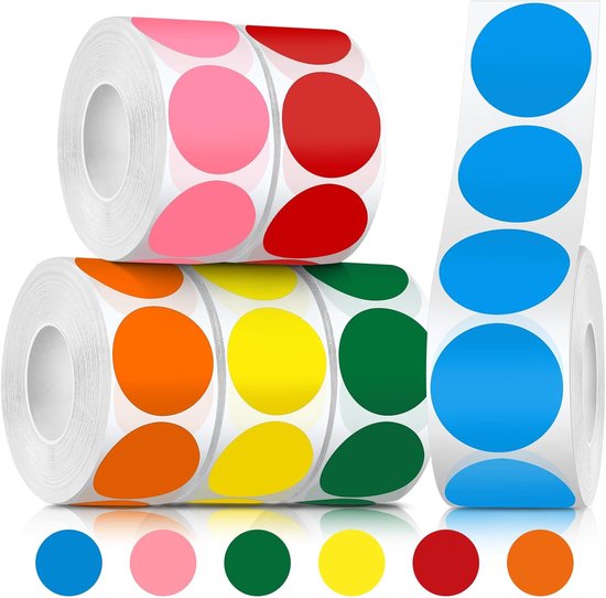 3000 Stück Runde, Farbcodierte, Selbstklebende Etiketten (25 Mm Durchmesser), 6 Rollen