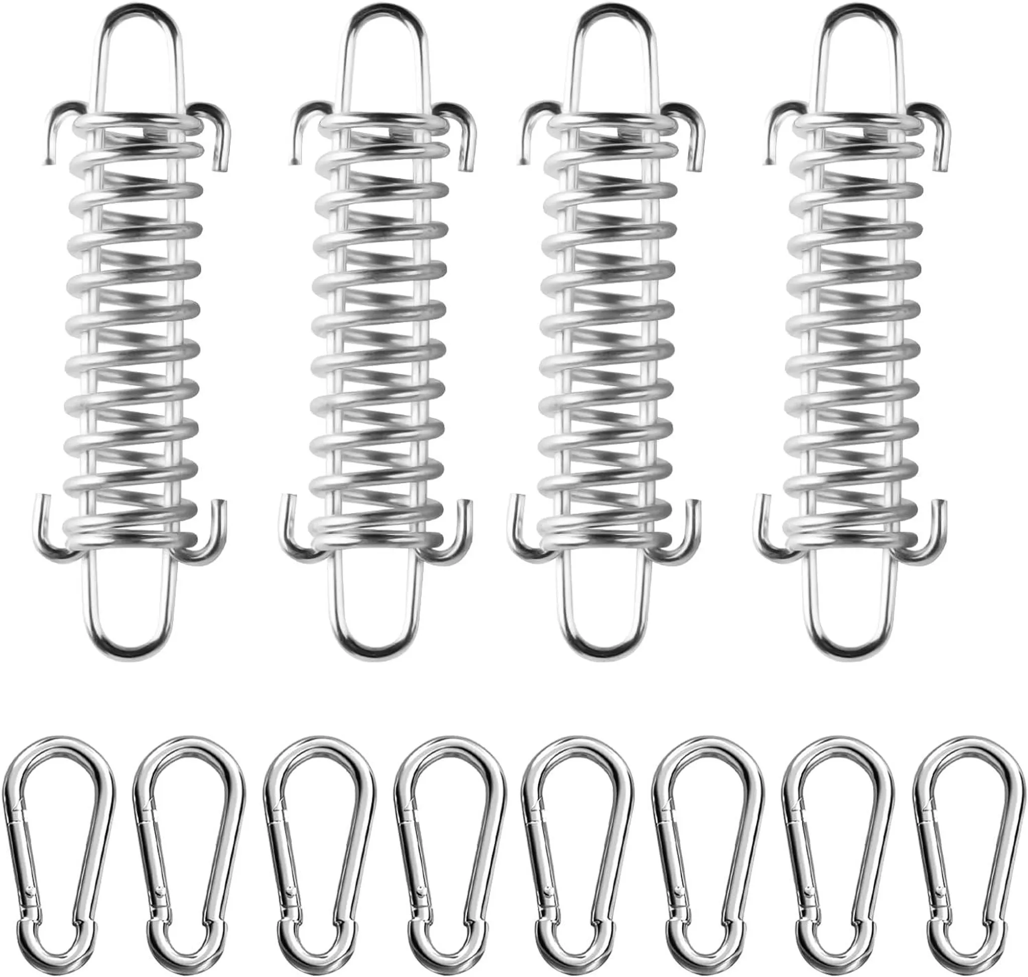 Ein Set Aus 4 Edelstahl-spannfedern Mit Haken Und 8 Karabinerhaken, Geeignet Für Sonnensegel Und Zelte.