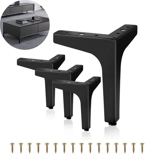 4-teiliges Set 13 Cm Robuste, Mattschwarze, Dreieckige Tischbeine Aus Metall