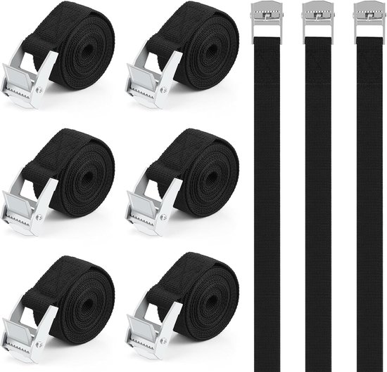 Spanngurte – 2 Meter – Spanngurte – Kabelbinder – 6 Stück – Kabelbinder – Schwarz