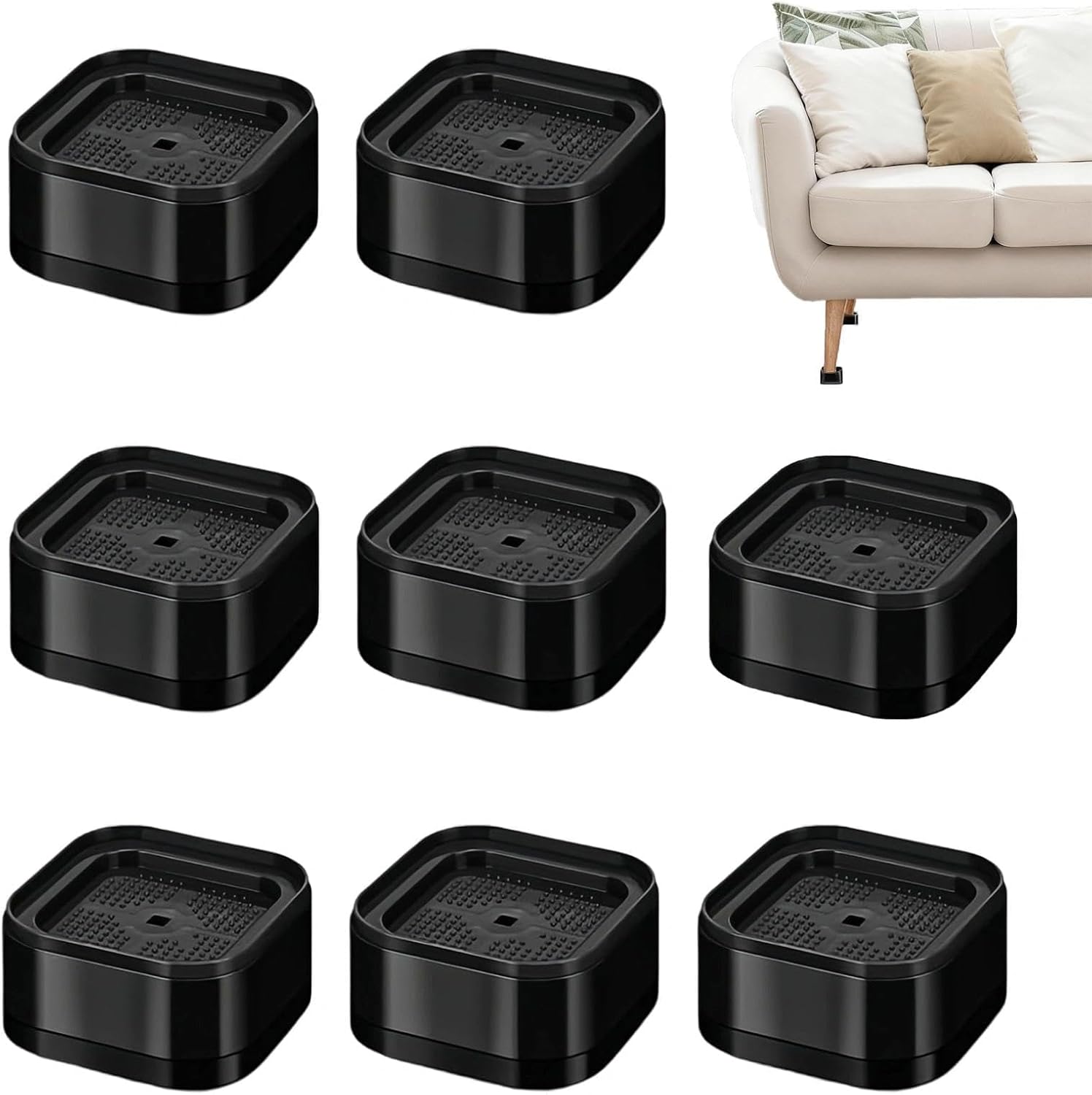 8 Stapelbare Bettbeinerhöhungen, 3,5 Cm, Rutschfeste Möbelerhöhungen, 5 Cm Innendurchmesser, Für Stühle, Sofas, Waschmaschinen (schwarz)