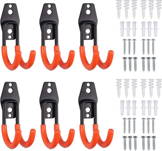 6er-pack Stabile Doppelhaken, 11,5 Cm, Mit Schrauben, Für Garage, Werkzeug, Garten, Leiter, Fahrradwandhalterungen