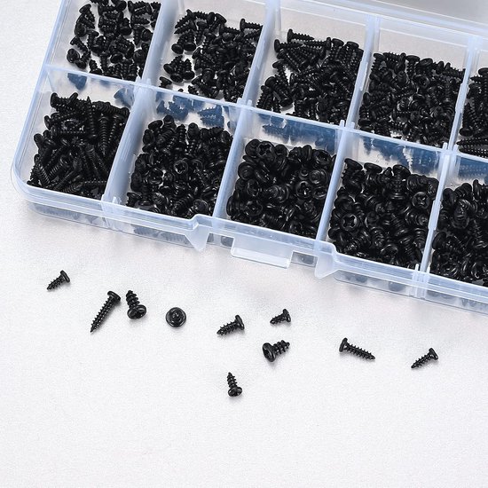 Phillips-rundkopf-blechschrauben (400er-packung, 8 Größen) – Kohlenstoffstahl, Schwarz
