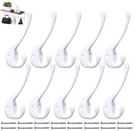 10er-set Stabile Doppelwandhaken – Vintage-schwarzmetall Mit Schrauben – Für Mäntel, Hüte, Handtücher – Weiß