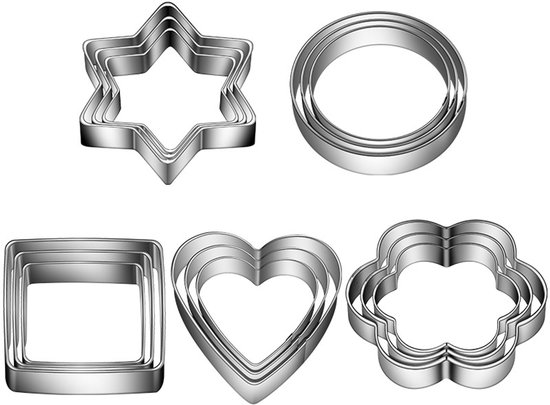 Ausstechformen, 15-teilig, Kekse Backen, Keksformen, Keksform, Herz, Blume, Rund, Stern, Quadrat, Kleine Backformen, Edelstahl