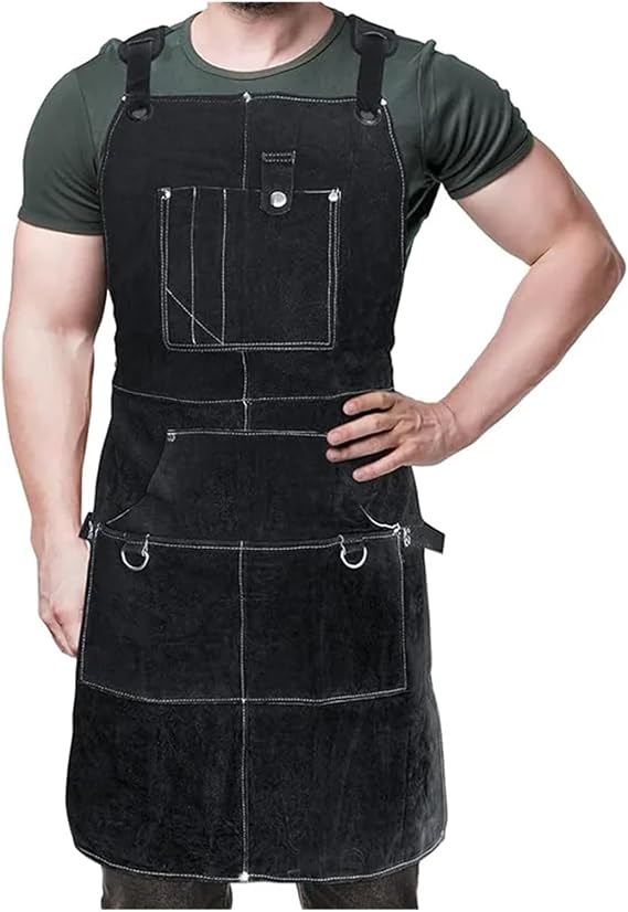 Robuste Herren-arbeitsschürze Für Holzbearbeitung, Schweißen, 6 Werkzeugtaschen, Hitzebeständig, Geeignet Für Gartenarbeit, Schmiedearbeiten Und Grillen, Schwarz