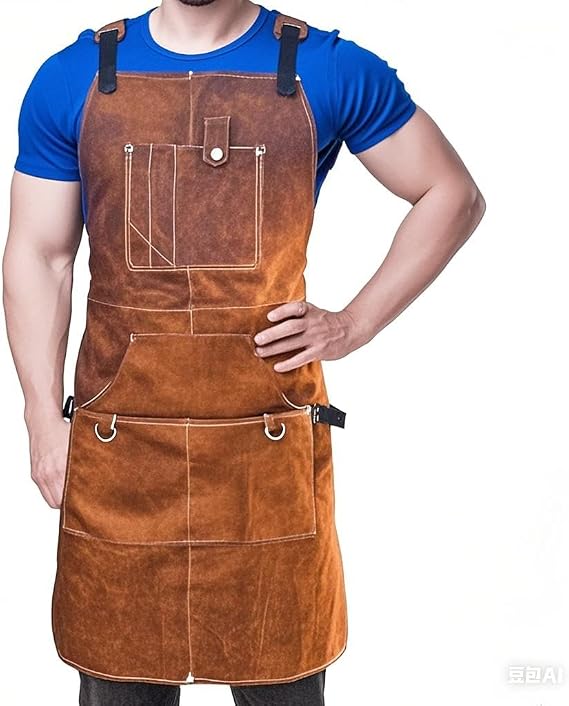 Robuste Herren-arbeitsschürze Für Holzbearbeitung, Schweißen, 6 Werkzeugtaschen, Hitzebeständig, Für Gartenarbeit, Schmiedearbeiten, Grillen, Braun
