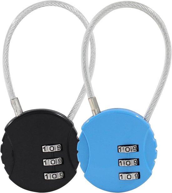 Zahlenschloss, 3,8 × 15,5 Cm, 2er-pack, Kompakt Und Tragbar, Dreistelliger Zahlencode, Kleines Vorhängeschloss, Schlüssellose Rückstellung, Für Koffer, Schwarz, Blau