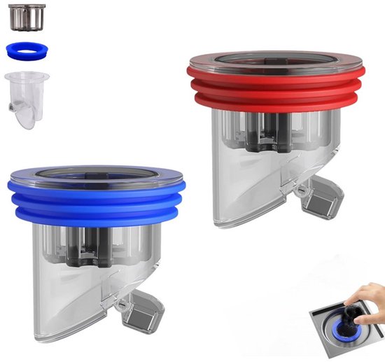 2er-pack Bodenablauf, 33–45 Mm, Blau/rot, Duschgeruchsneutralisator, Geruchsdichter Kern, Universeller Ablauf