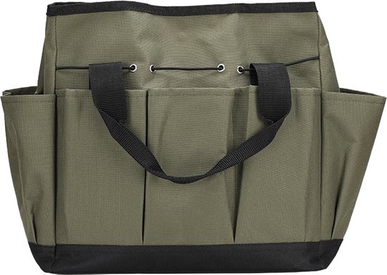 Gartengerätetasche Mit 8 Innen- Und Außentaschen, 34,3 X 17,2 X 30,3 Cm, Oxford 600d + Oxford 210d, Grün, Großes Fassungsvermögen, Druckknöpfe Aus Metall